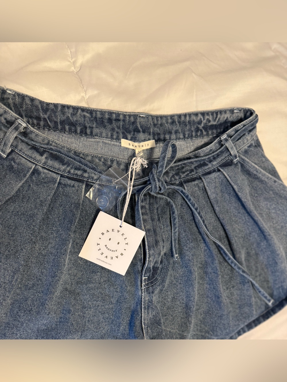 Baevely Blue Denim Drawstring Skort/Pleated Shorts
